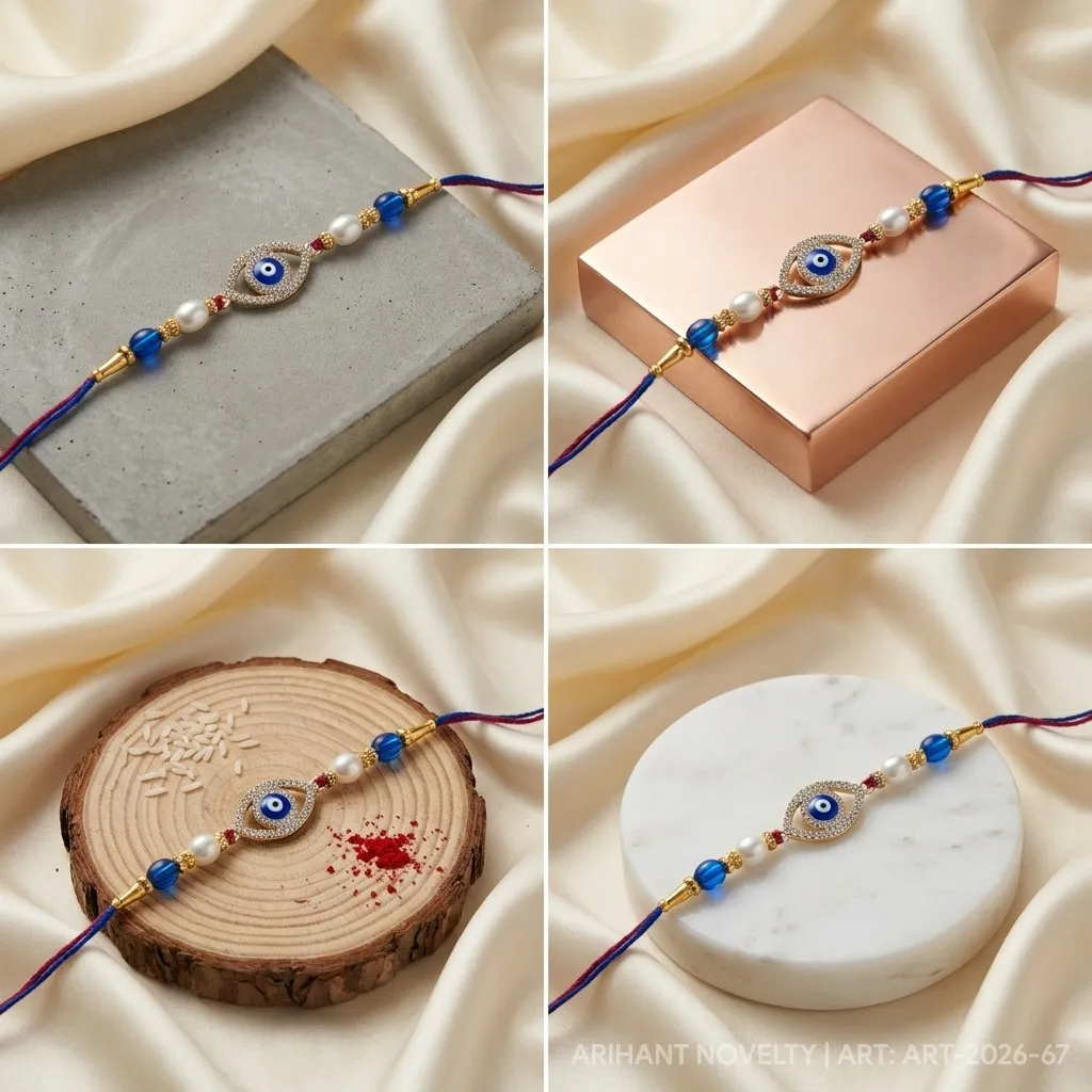 Diamond Pavé Evil Eye Almond – handmade Evil Eye rakhi from Bikaner by Arihant Novelty