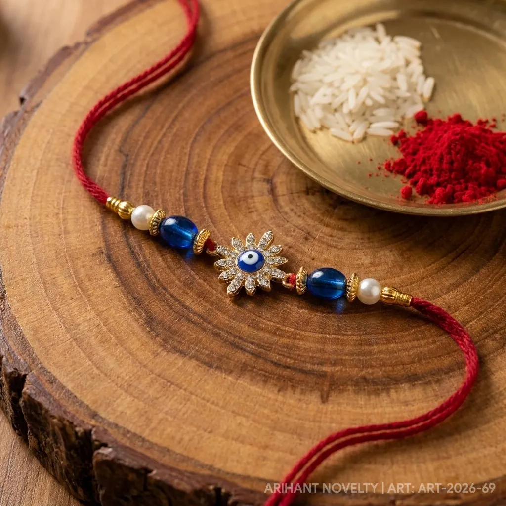 Evil Eye Sunflower – handmade Evil Eye rakhi from Bikaner by Arihant Novelty