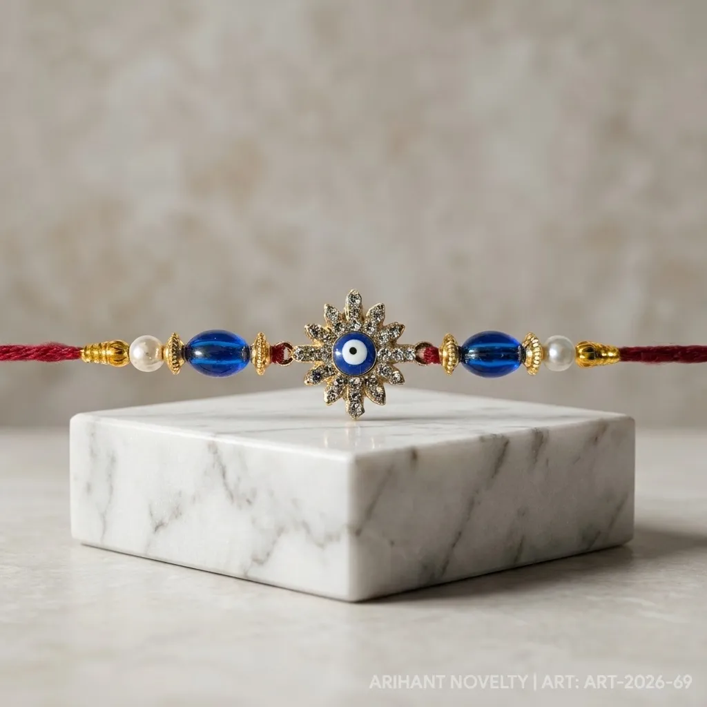 Evil Eye Sunflower – handmade Evil Eye rakhi from Bikaner by Arihant Novelty