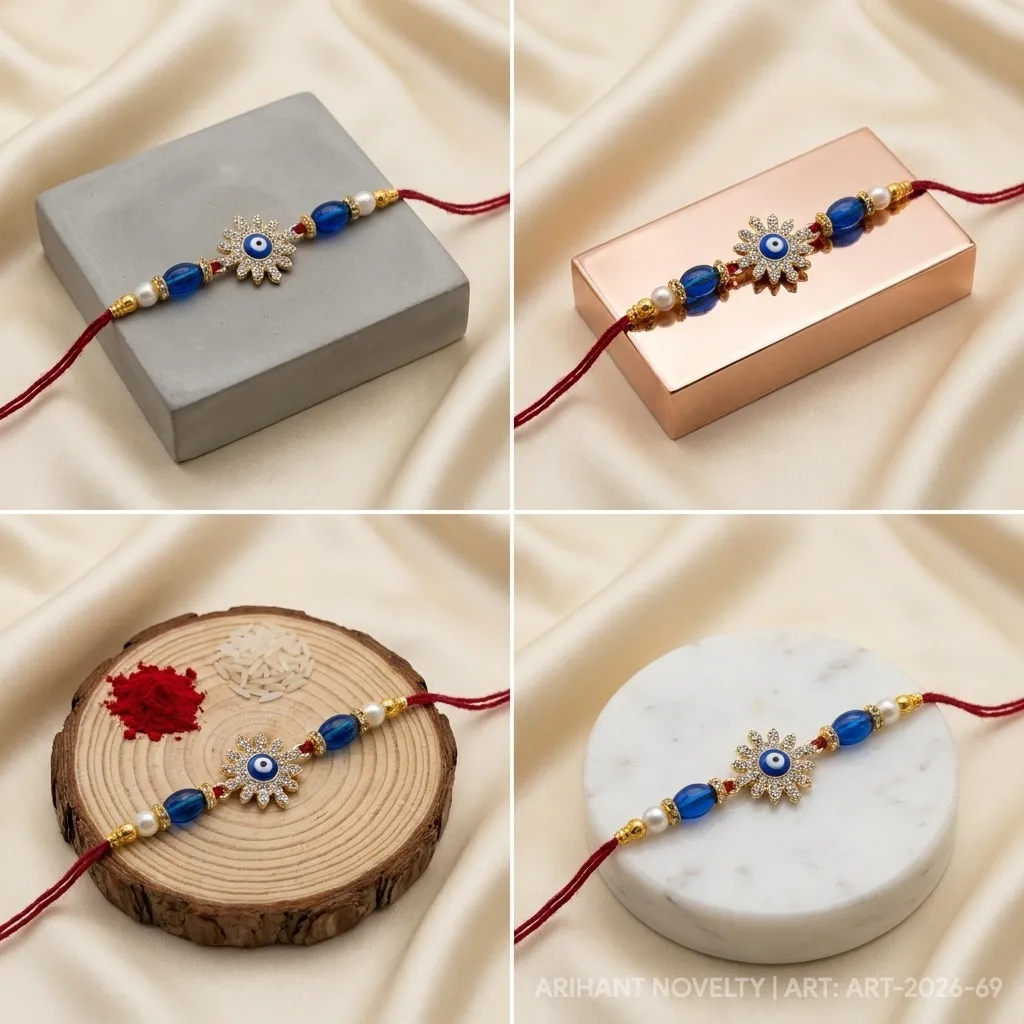 Evil Eye Sunflower – handmade Evil Eye rakhi from Bikaner by Arihant Novelty