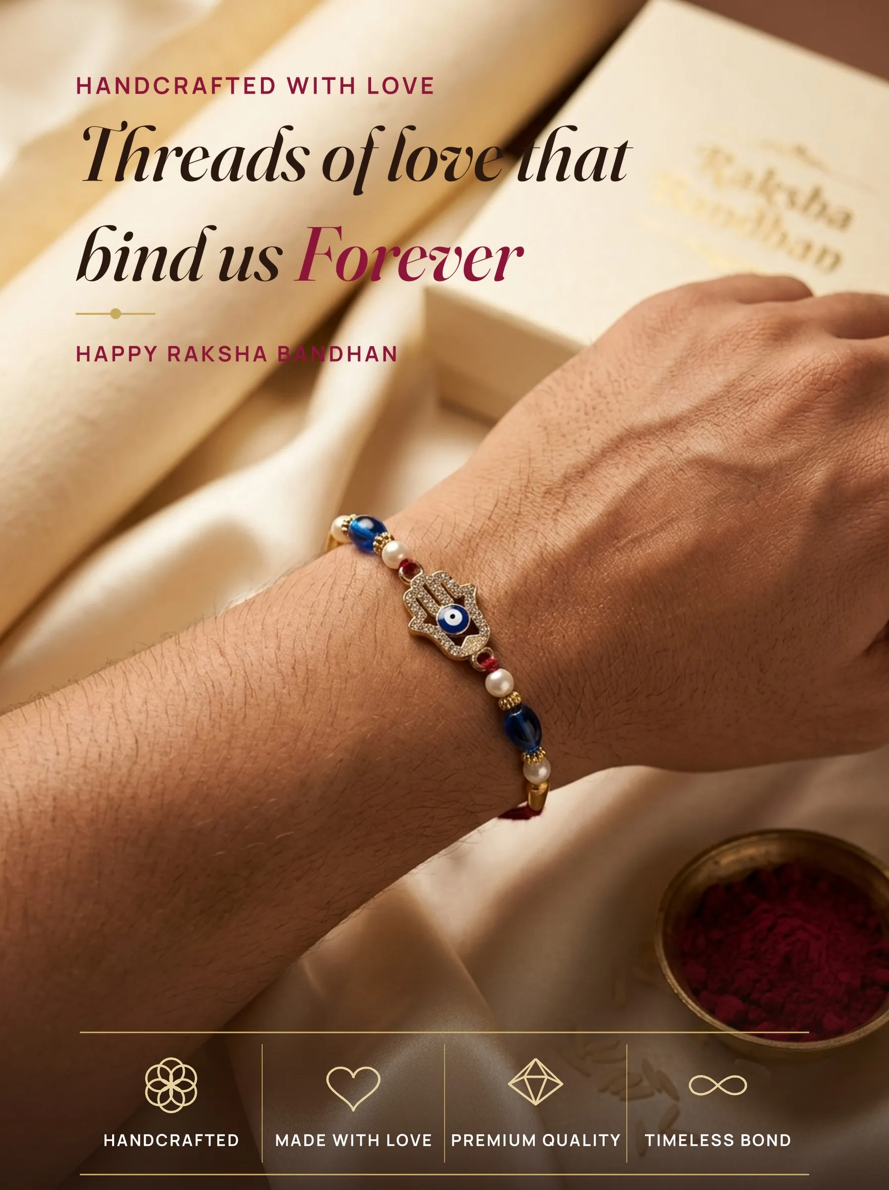 Hamsa Nazar Rakhi – handmade Evil Eye rakhi from Bikaner by Arihant Novelty