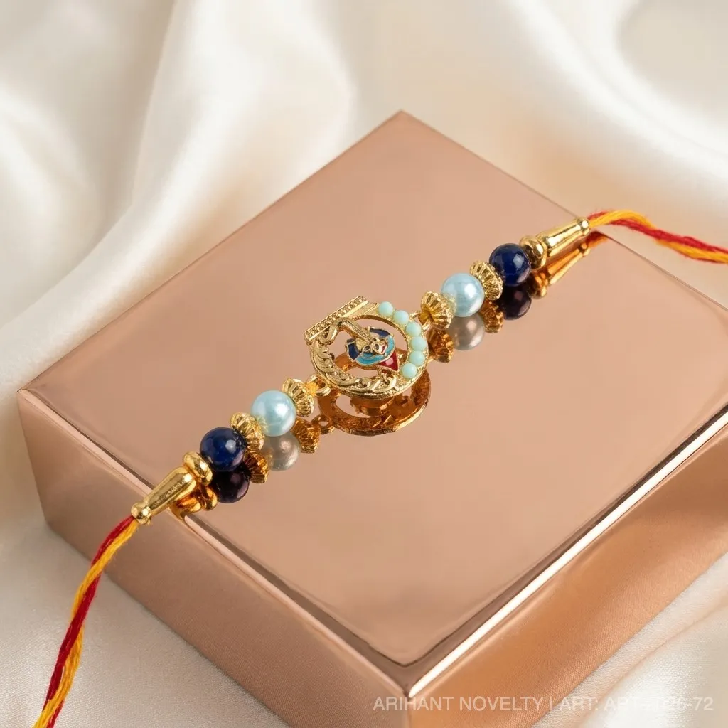 Ganesha Circle with Stone Beads – handmade Traditional rakhi from Bikaner by Arihant Novelty
