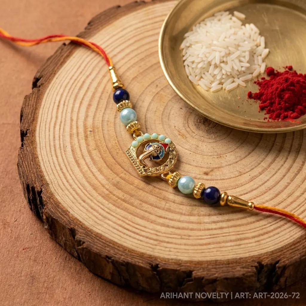 Ganesha Circle with Stone Beads – handmade Traditional rakhi from Bikaner by Arihant Novelty