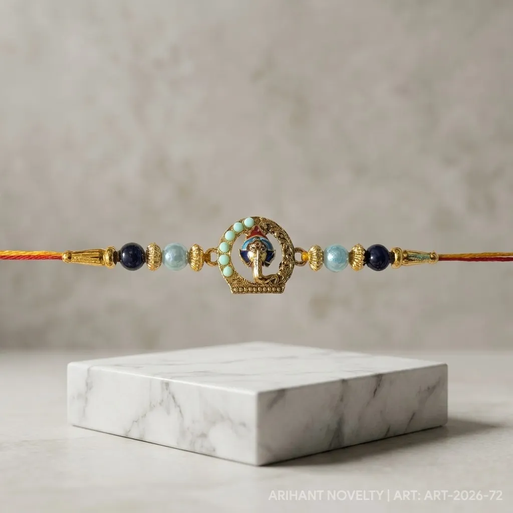 Ganesha Circle with Stone Beads – handmade Traditional rakhi from Bikaner by Arihant Novelty
