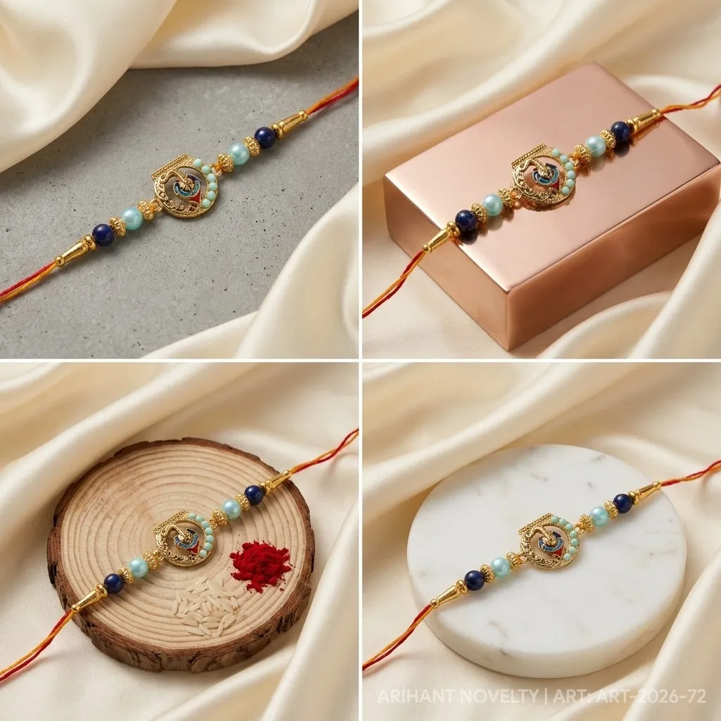 Ganesha Circle with Stone Beads – handmade Traditional rakhi from Bikaner by Arihant Novelty