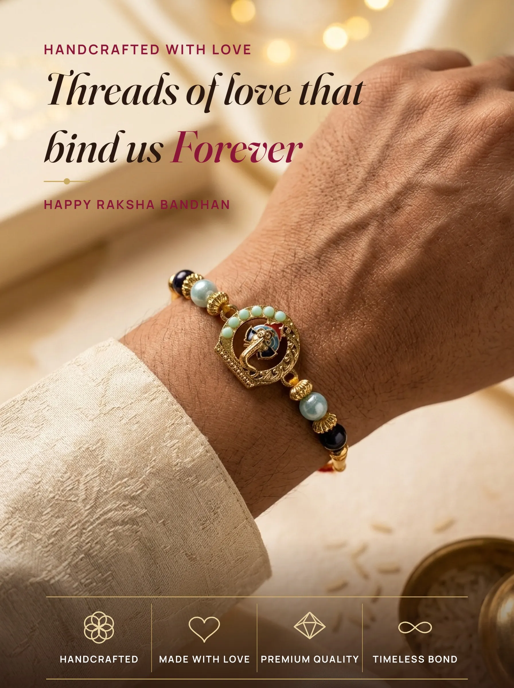 Ganesha Circle with Stone Beads – handmade Traditional rakhi from Bikaner by Arihant Novelty
