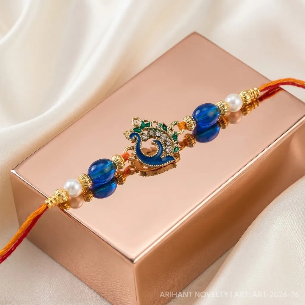 Blue Meenakari Peacock Mor – handmade Meenakari rakhi from Bikaner by Arihant Novelty