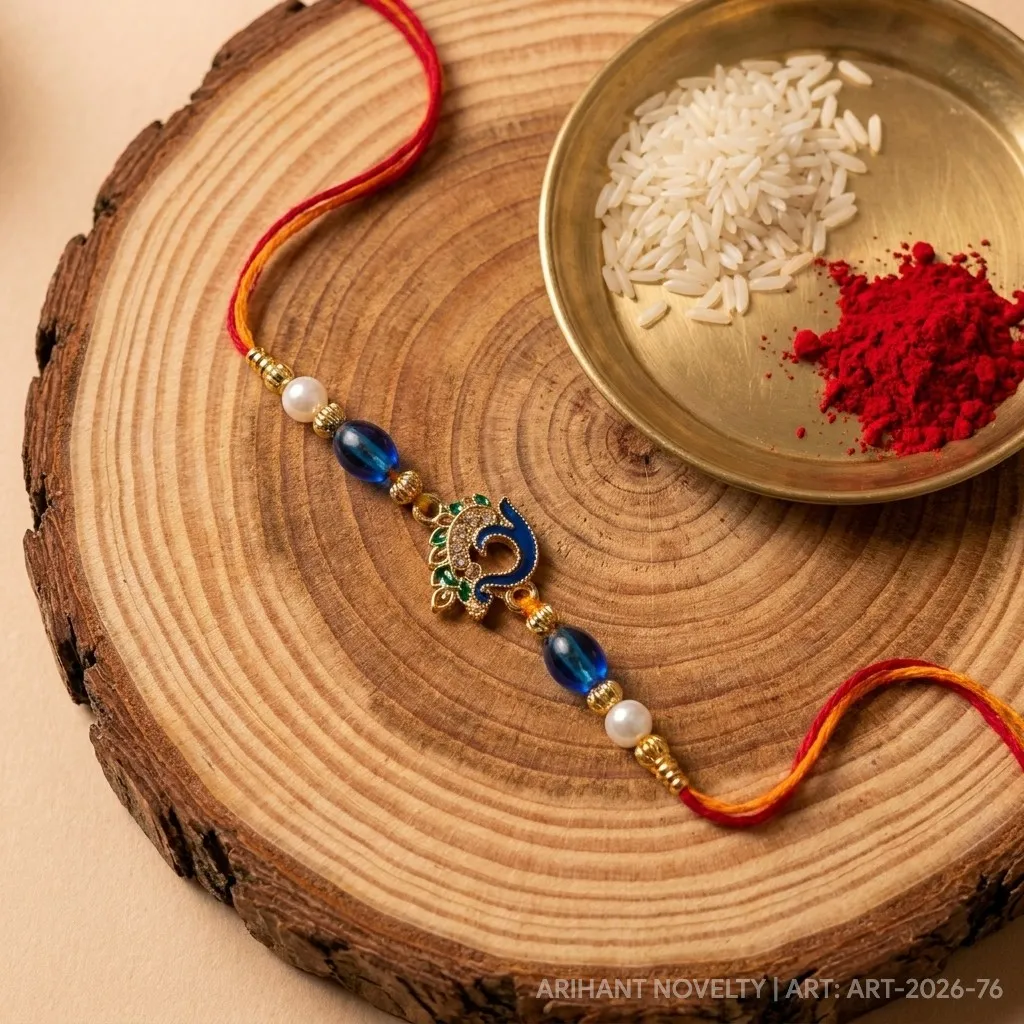 Blue Meenakari Peacock Mor – handmade Meenakari rakhi from Bikaner by Arihant Novelty