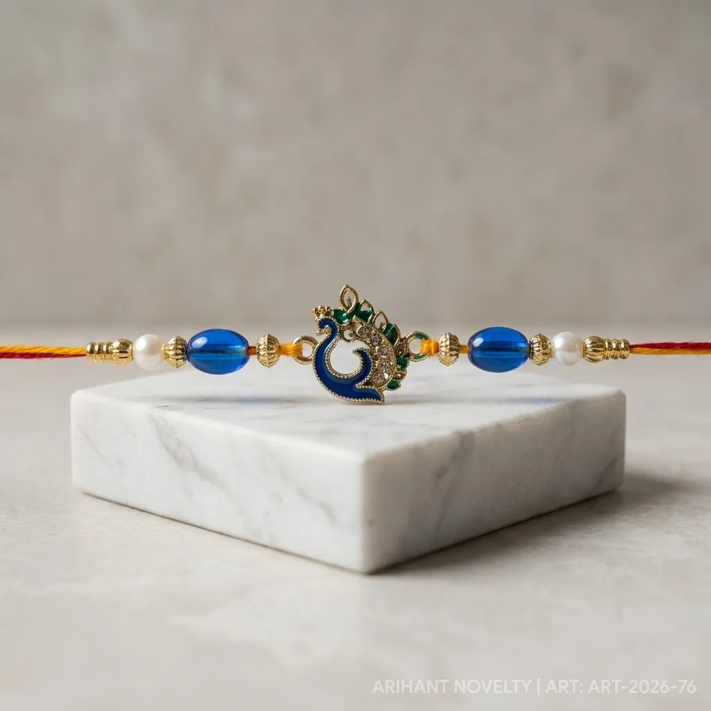 Blue Meenakari Peacock Mor – handmade Meenakari rakhi from Bikaner by Arihant Novelty