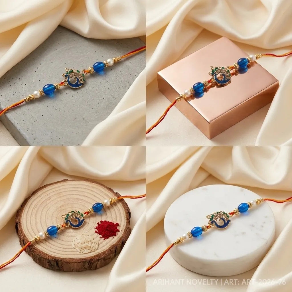 Blue Meenakari Peacock Mor – handmade Meenakari rakhi from Bikaner by Arihant Novelty
