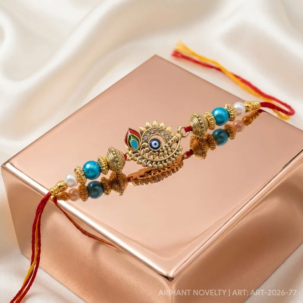 Gold Sunburst Evil Eye – handmade Evil Eye rakhi from Bikaner by Arihant Novelty