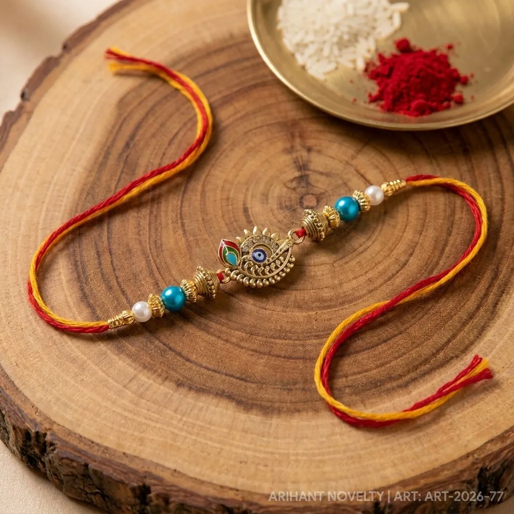 Gold Sunburst Evil Eye – handmade Evil Eye rakhi from Bikaner by Arihant Novelty