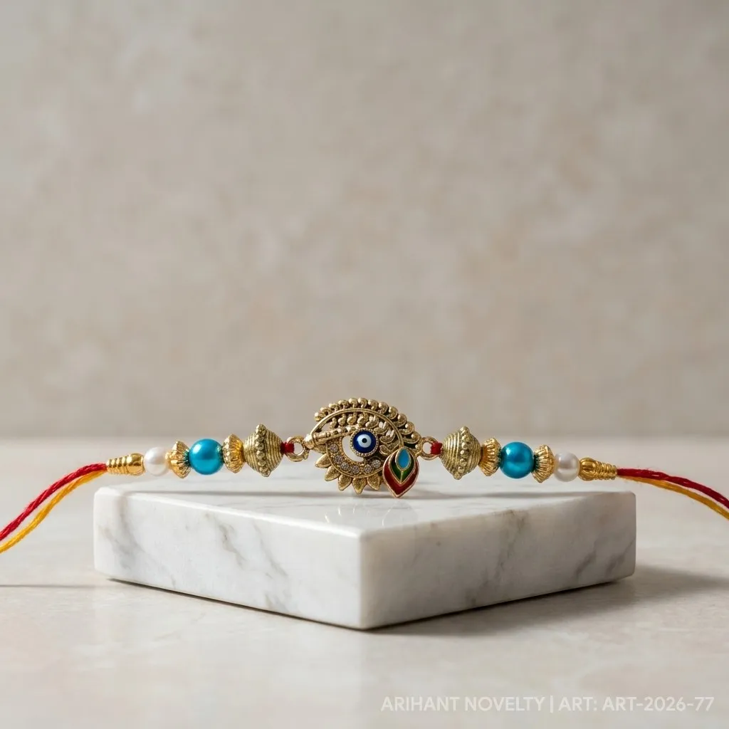 Gold Sunburst Evil Eye – handmade Evil Eye rakhi from Bikaner by Arihant Novelty