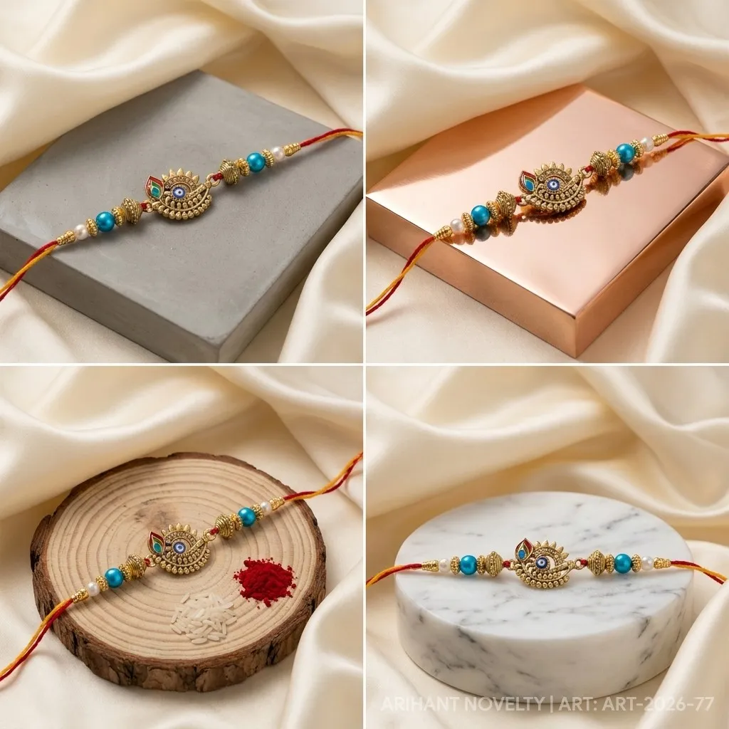 Gold Sunburst Evil Eye – handmade Evil Eye rakhi from Bikaner by Arihant Novelty