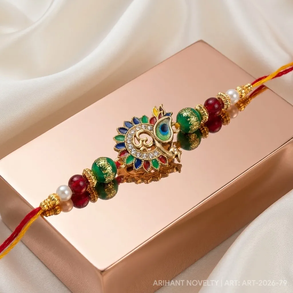 Om Meenakari Lotus Circle – handmade Meenakari rakhi from Bikaner by Arihant Novelty