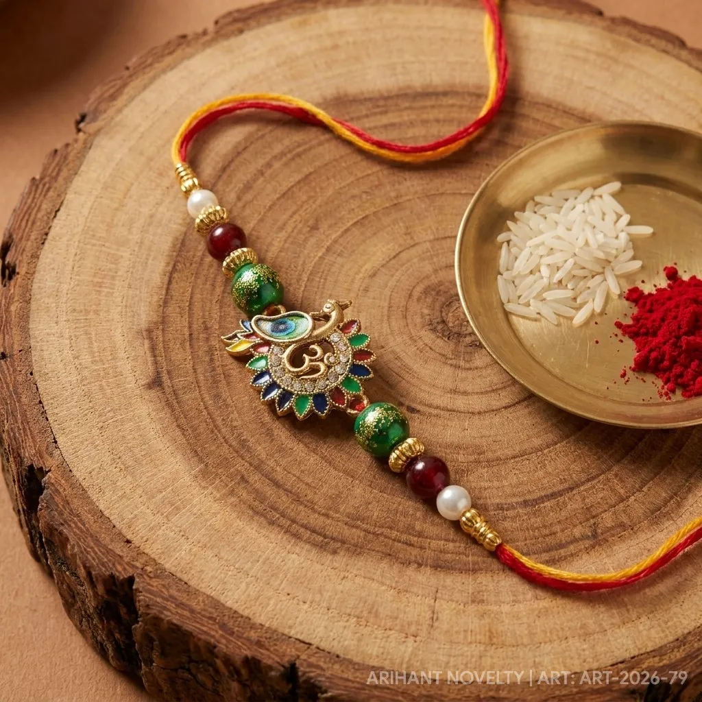 Om Meenakari Lotus Circle – handmade Meenakari rakhi from Bikaner by Arihant Novelty