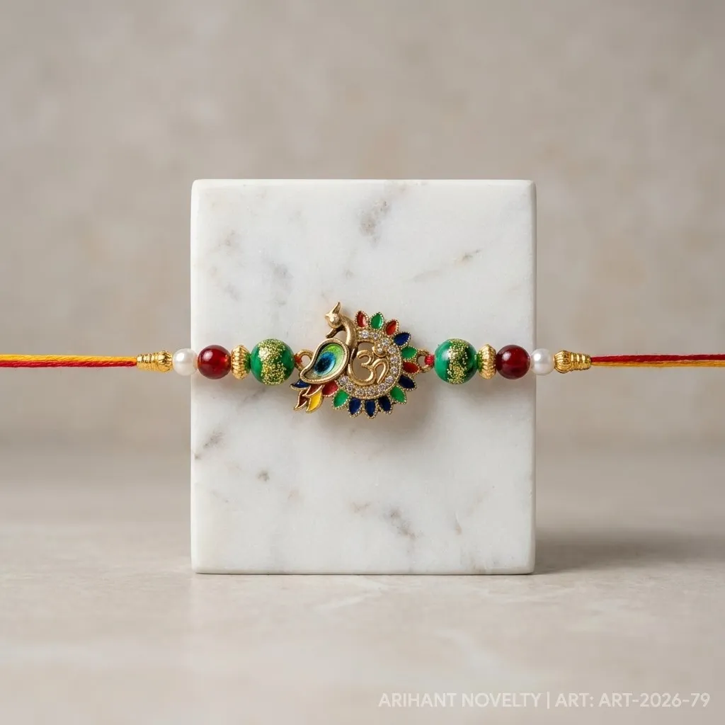Om Meenakari Lotus Circle – handmade Meenakari rakhi from Bikaner by Arihant Novelty