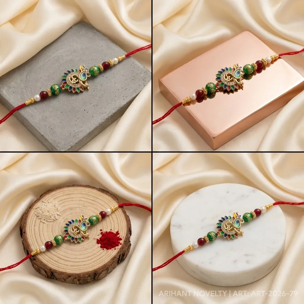 Om Meenakari Lotus Circle – handmade Meenakari rakhi from Bikaner by Arihant Novelty