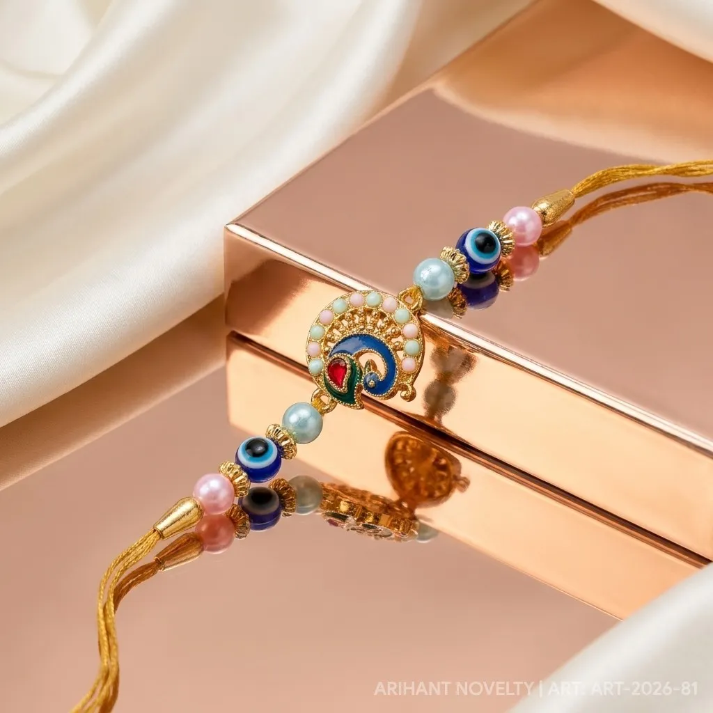 Pastel Peacock Meenakari – handmade Meenakari rakhi from Bikaner by Arihant Novelty