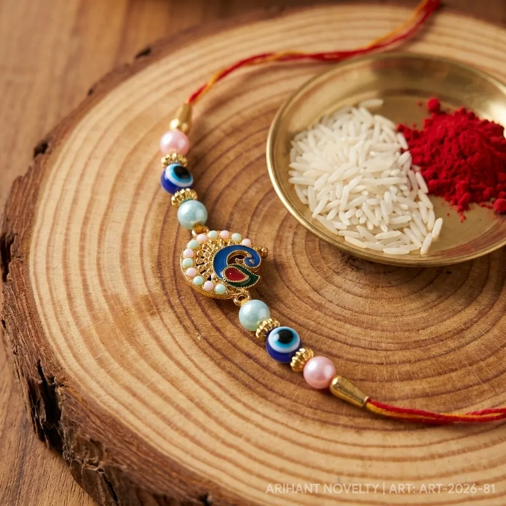 Pastel Peacock Meenakari – handmade Meenakari rakhi from Bikaner by Arihant Novelty