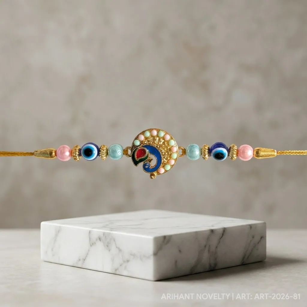 Pastel Peacock Meenakari – handmade Meenakari rakhi from Bikaner by Arihant Novelty