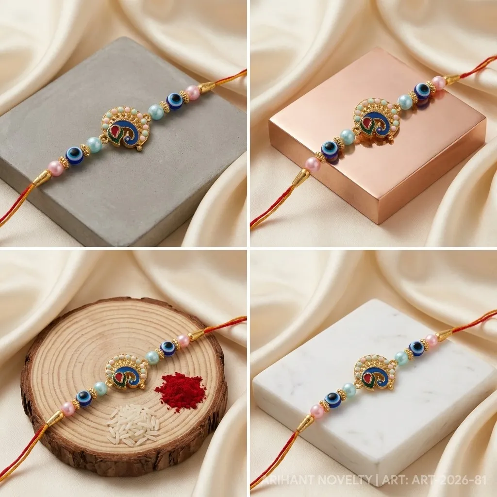 Pastel Peacock Meenakari – handmade Meenakari rakhi from Bikaner by Arihant Novelty