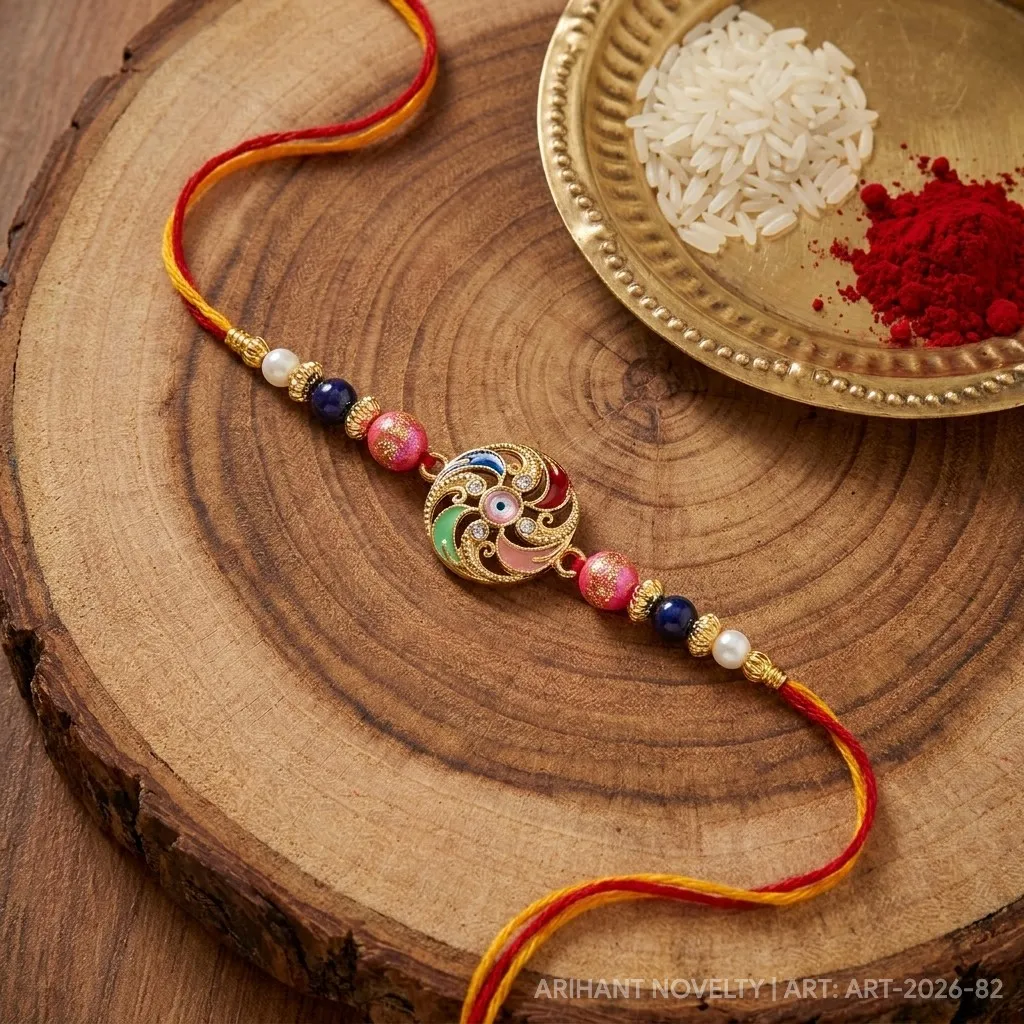 Filigree Scroll Evil Eye – handmade Evil Eye rakhi from Bikaner by Arihant Novelty