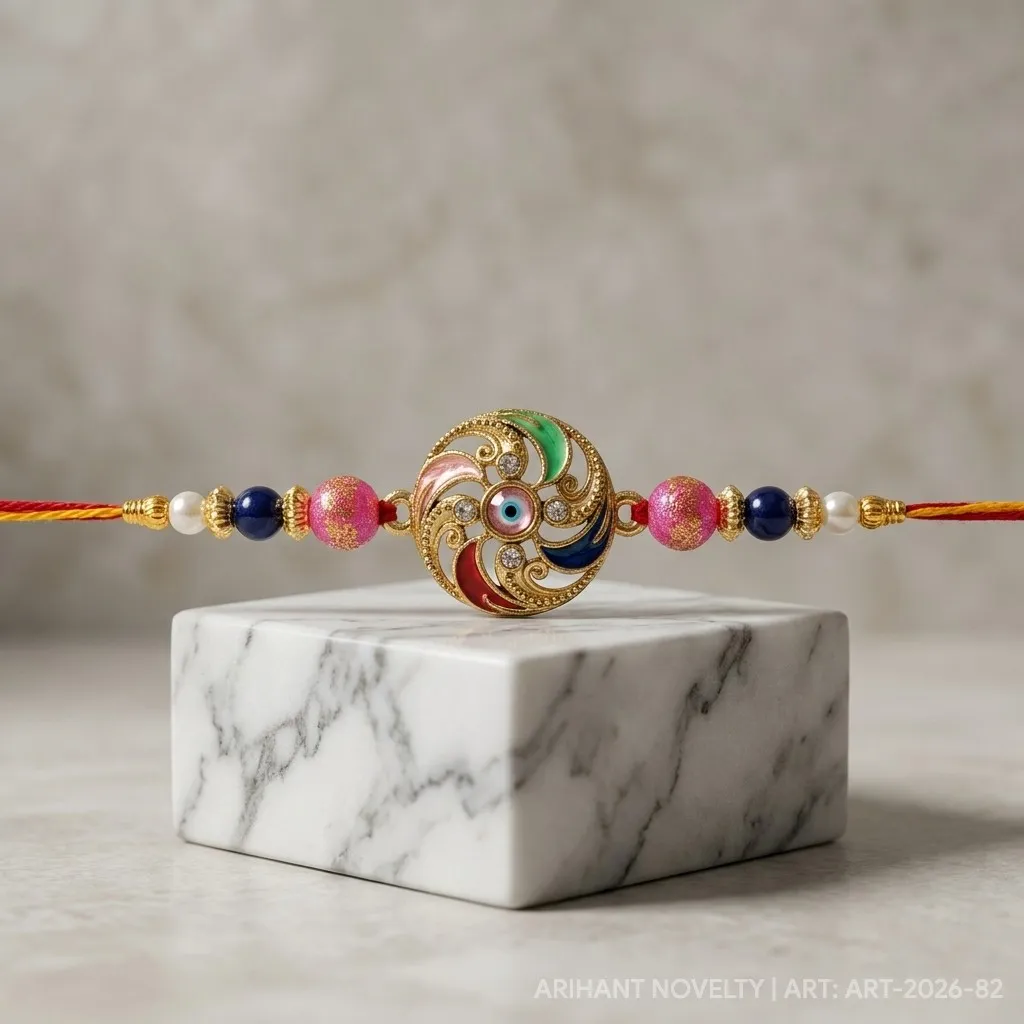 Filigree Scroll Evil Eye – handmade Evil Eye rakhi from Bikaner by Arihant Novelty