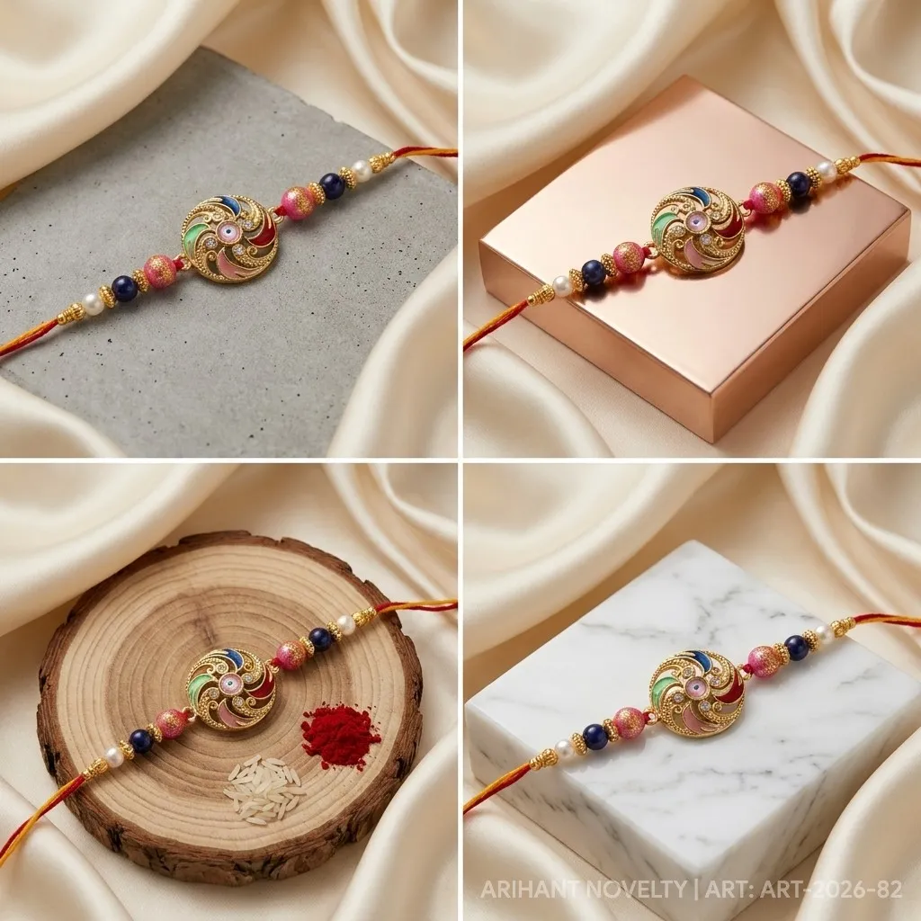 Filigree Scroll Evil Eye – handmade Evil Eye rakhi from Bikaner by Arihant Novelty
