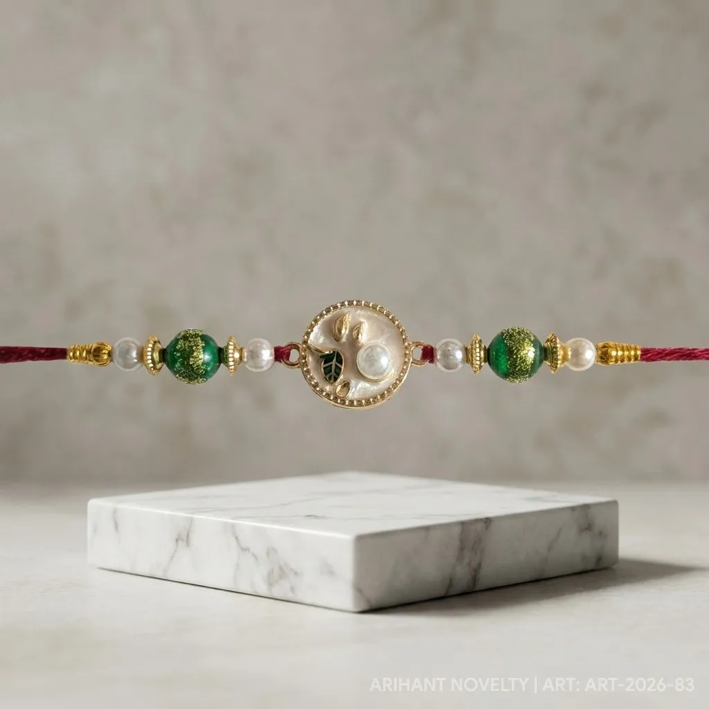 Green Shimmer Petal Pearl – handmade Traditional rakhi from Bikaner by Arihant Novelty