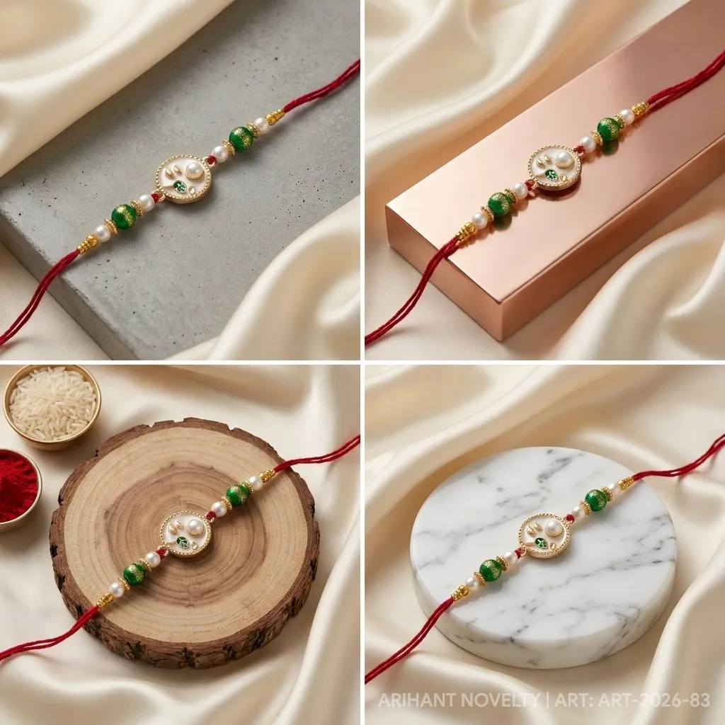 Green Shimmer Petal Pearl – handmade Traditional rakhi from Bikaner by Arihant Novelty