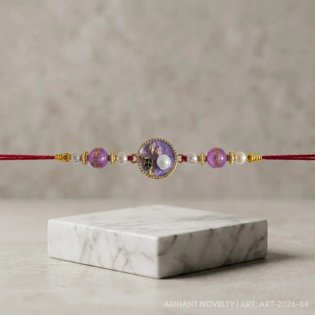 Lavender Shimmer Pearl Rakhi – handmade Traditional rakhi from Bikaner by Arihant Novelty