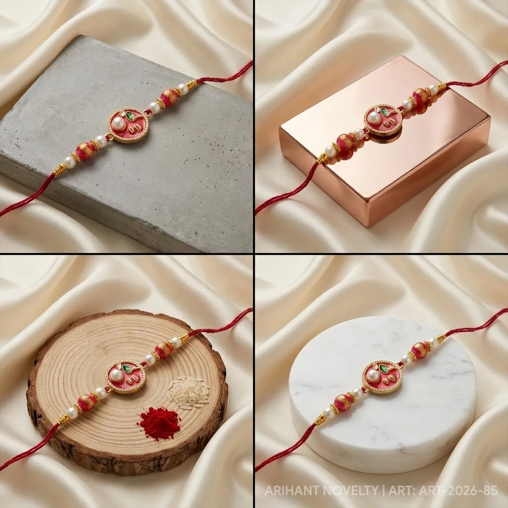 Rose Shimmer Pearl Blossom – handmade Traditional rakhi from Bikaner by Arihant Novelty