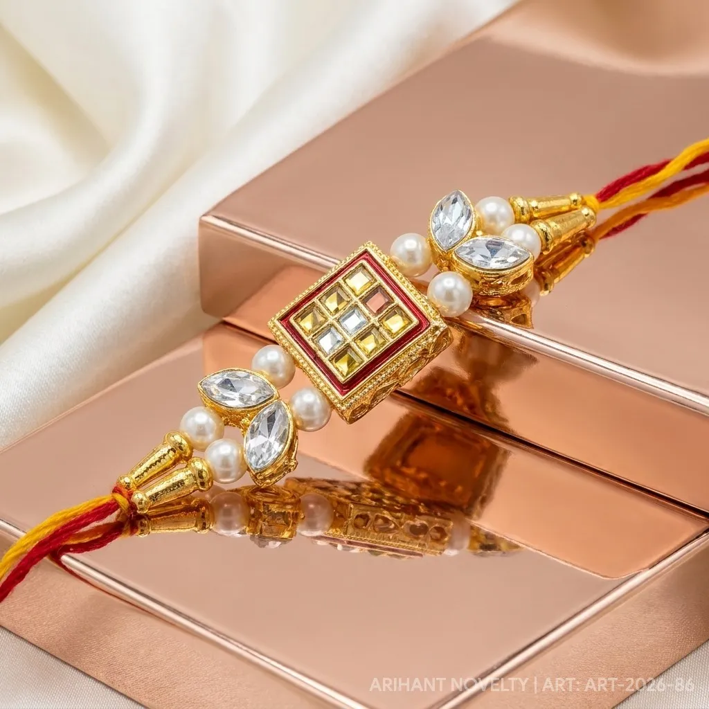 Multicolour Mirror Kundan Grid – handmade Statement rakhi from Bikaner by Arihant Novelty