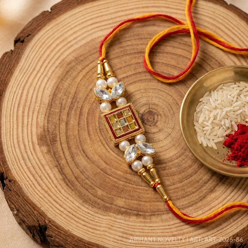 Multicolour Mirror Kundan Grid – handmade Statement rakhi from Bikaner by Arihant Novelty