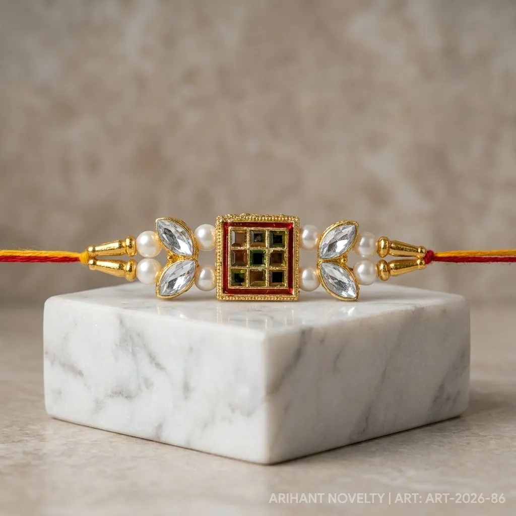 Multicolour Mirror Kundan Grid – handmade Statement rakhi from Bikaner by Arihant Novelty