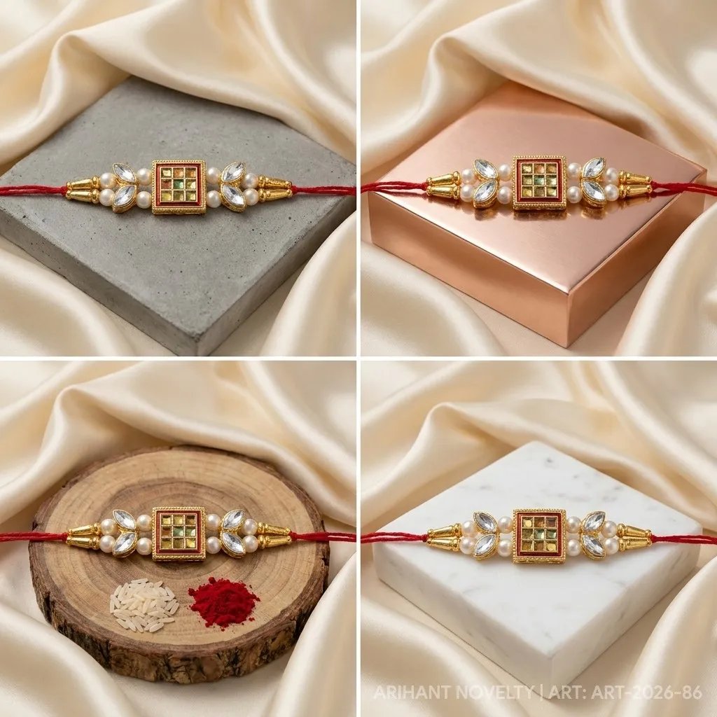 Multicolour Mirror Kundan Grid – handmade Statement rakhi from Bikaner by Arihant Novelty