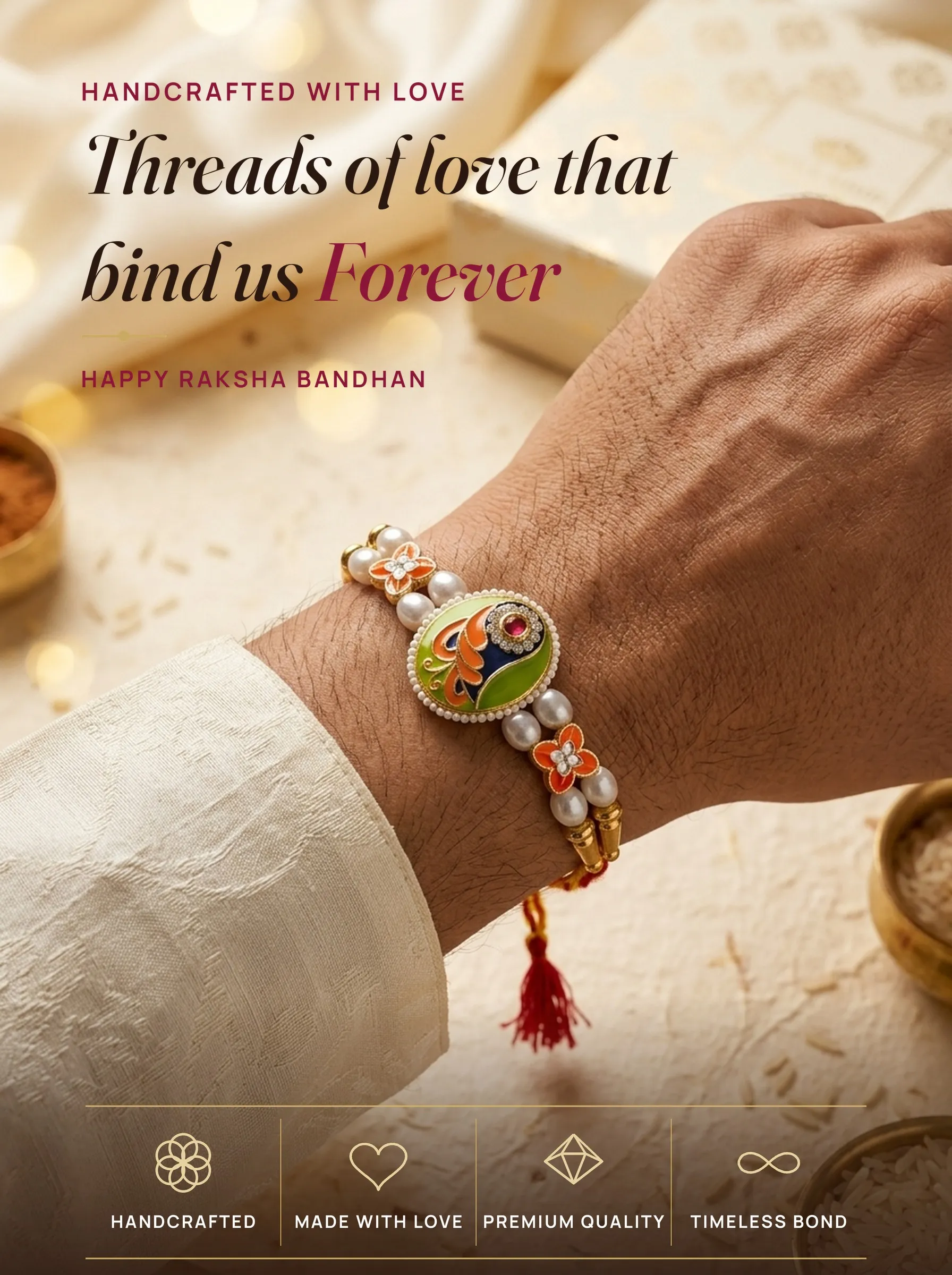 Orange & Green Oval Meenakari – handmade Meenakari rakhi from Bikaner by Arihant Novelty