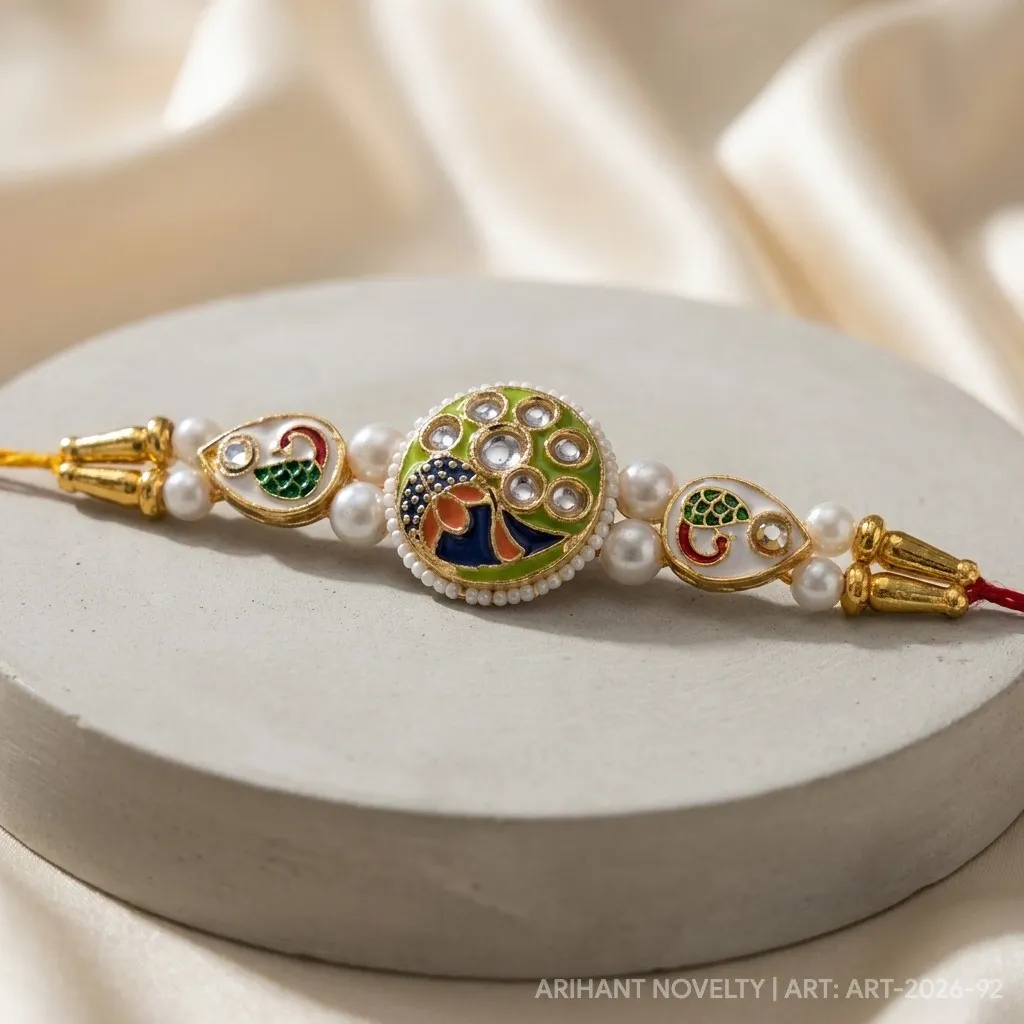 Grand Circular Peacock Meenakari – handmade Statement rakhi from Bikaner by Arihant Novelty