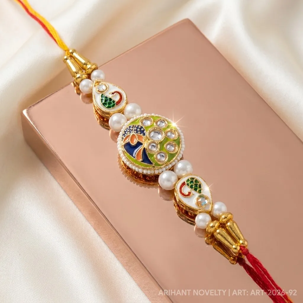 Grand Circular Peacock Meenakari – handmade Statement rakhi from Bikaner by Arihant Novelty