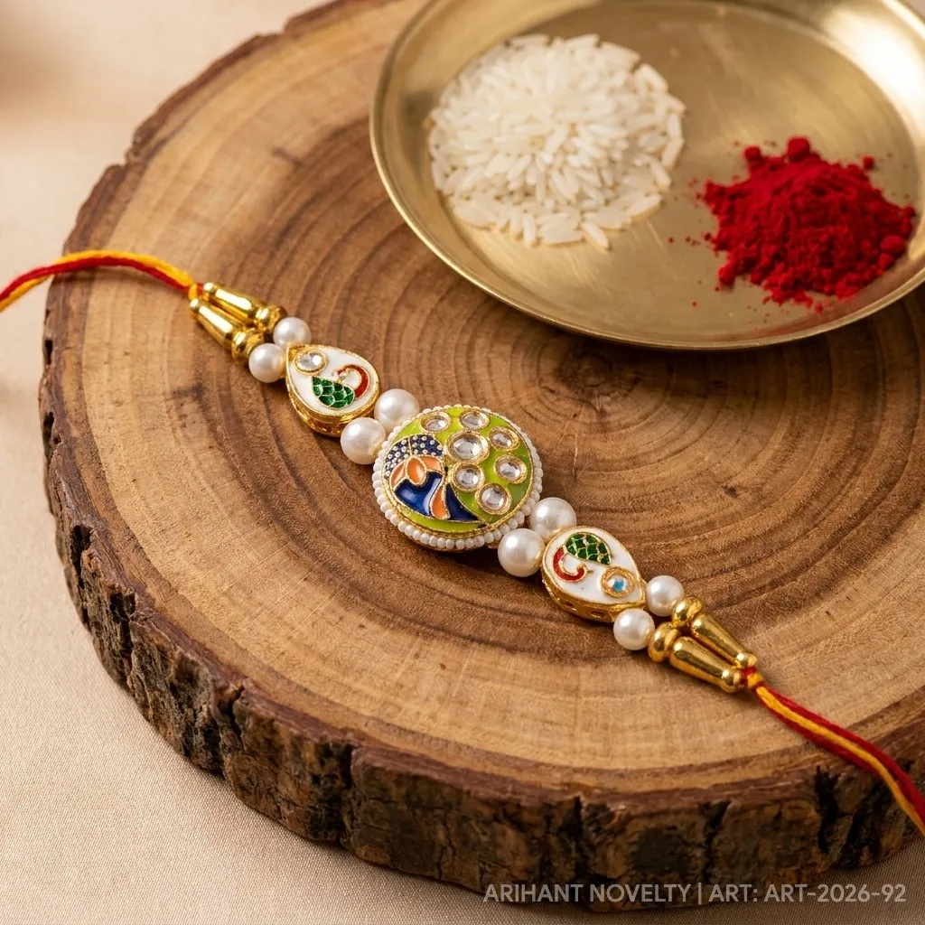 Grand Circular Peacock Meenakari – handmade Statement rakhi from Bikaner by Arihant Novelty