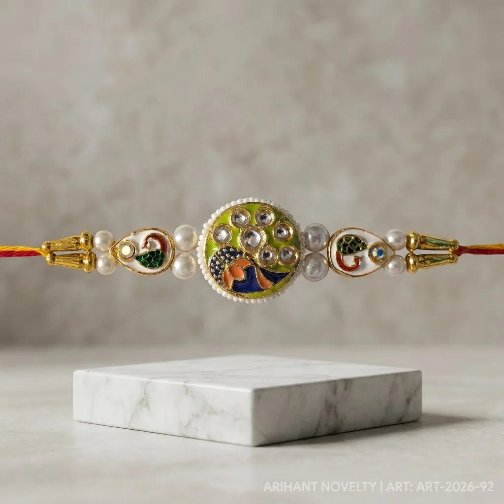 Grand Circular Peacock Meenakari – handmade Statement rakhi from Bikaner by Arihant Novelty