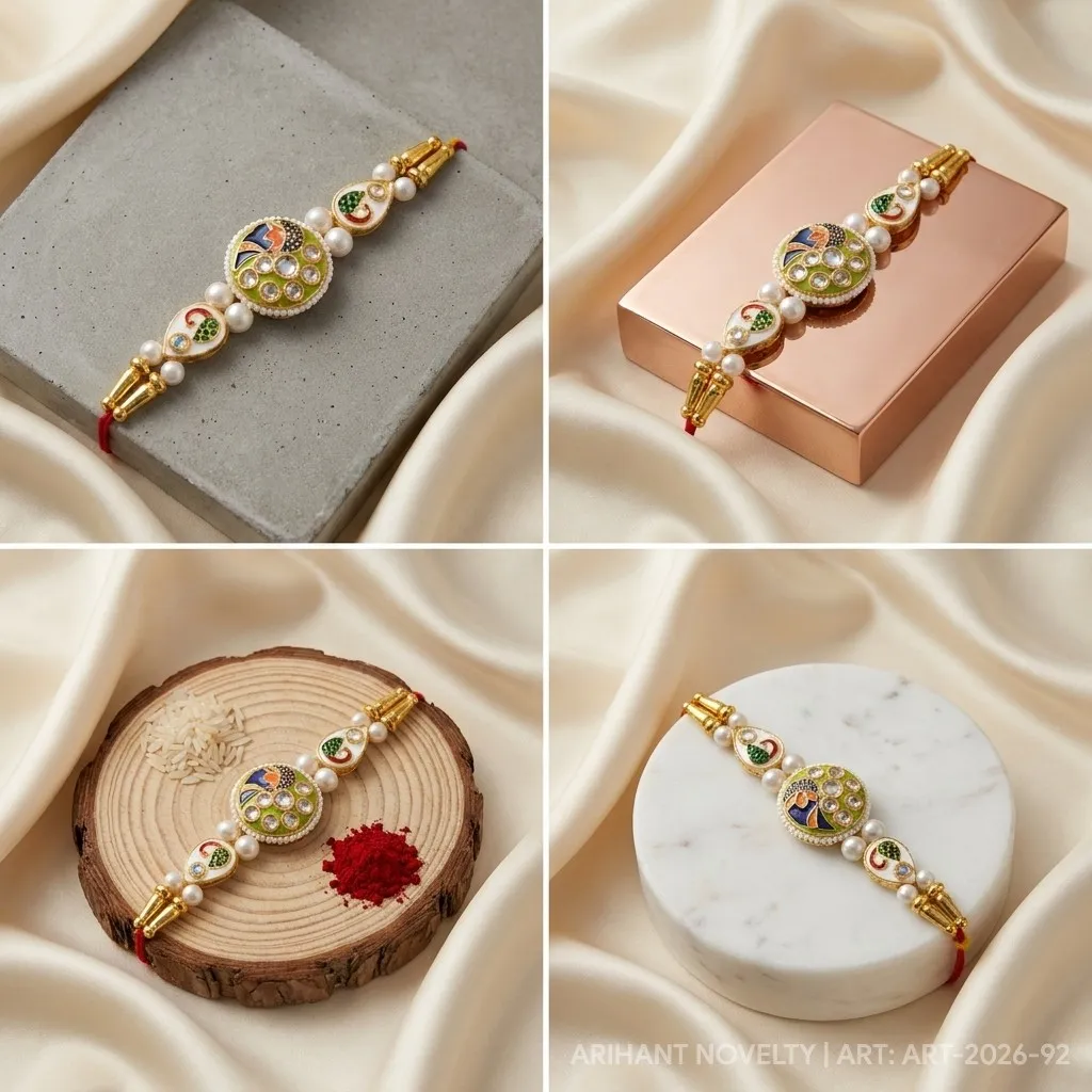 Grand Circular Peacock Meenakari – handmade Statement rakhi from Bikaner by Arihant Novelty