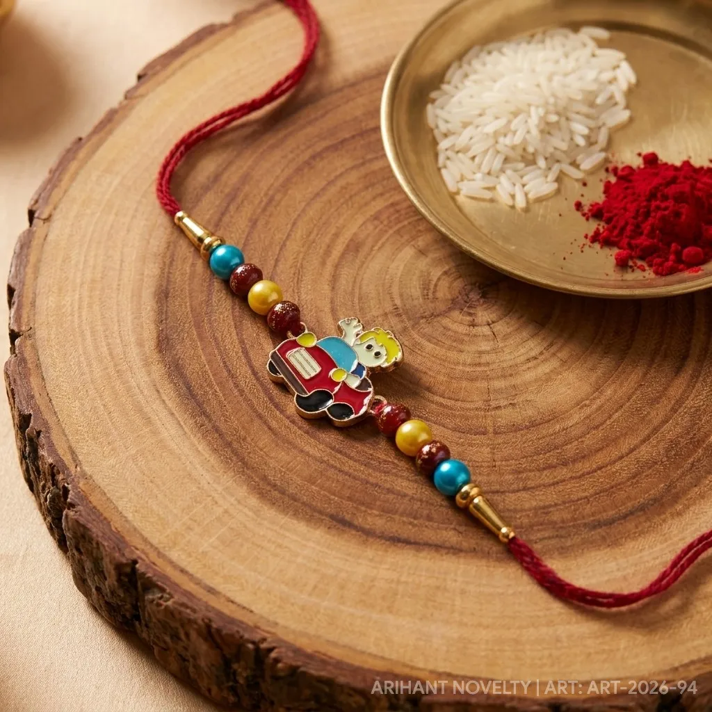 Boy in Red Car Rakhi – handmade Kids rakhi from Bikaner by Arihant Novelty