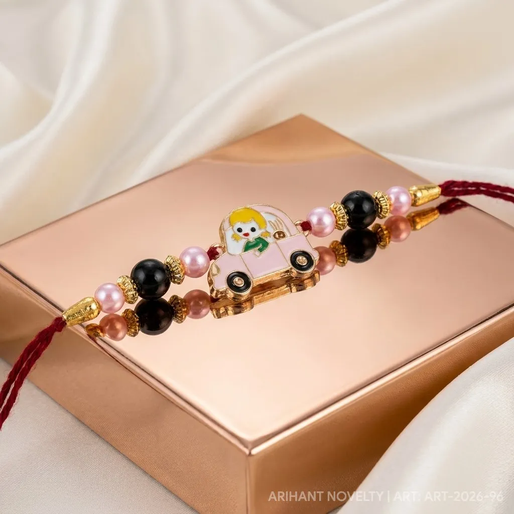 Girl in Pink Car Rakhi – handmade Kids rakhi from Bikaner by Arihant Novelty