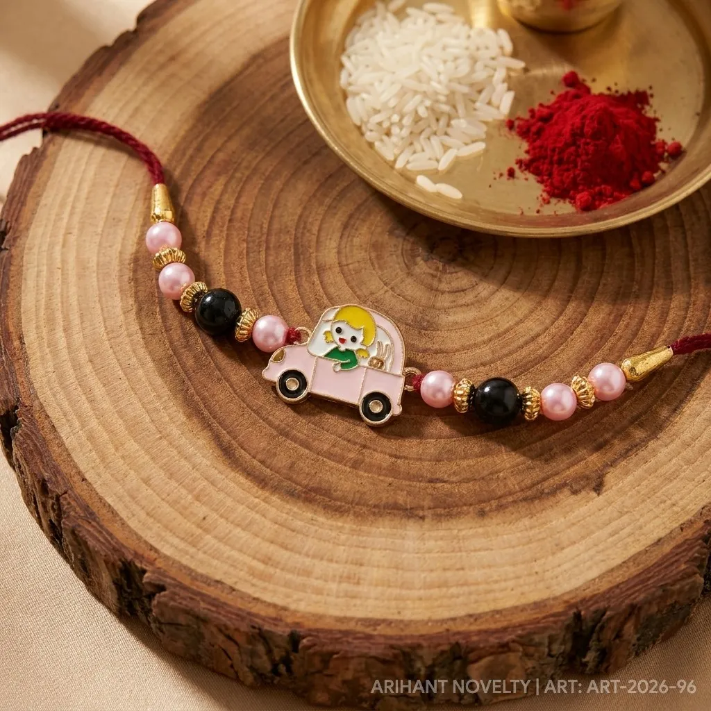 Girl in Pink Car Rakhi – handmade Kids rakhi from Bikaner by Arihant Novelty