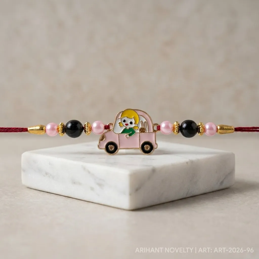 Girl in Pink Car Rakhi – handmade Kids rakhi from Bikaner by Arihant Novelty
