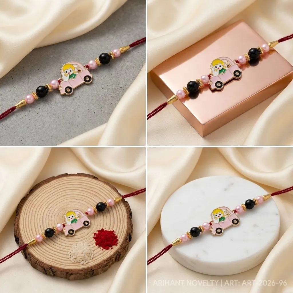 Girl in Pink Car Rakhi – handmade Kids rakhi from Bikaner by Arihant Novelty