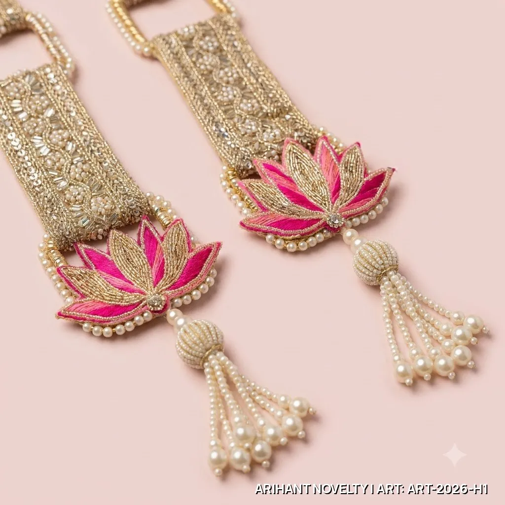 Zari Beaded Lotus Door Hanging Pair – handmade Hangings rakhi from Bikaner by Arihant Novelty