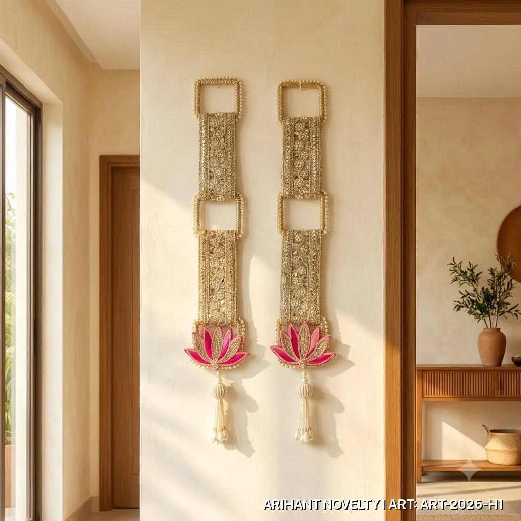 Zari Beaded Lotus Door Hanging Pair – handmade Hangings rakhi from Bikaner by Arihant Novelty